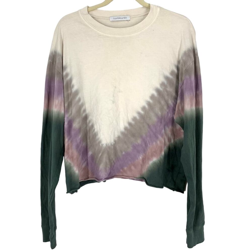 Daydreamer Cotton Tie Dye Long Sleeve‎ Tee Shirt Medium Purple Tan Green